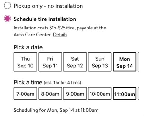 walmart tire installation appointment